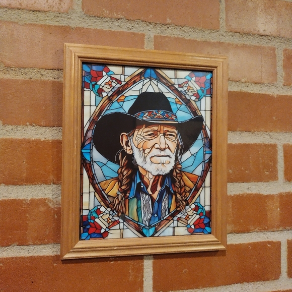 Other - Willie Nelson Stained Glass Style Framed Art Print By Neon Nicho